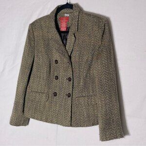 Vintage Oscar De La Renta Petite Oscar Tweed Double Breasted Brown Blazer L